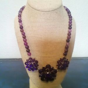 Purple flower bib necklace